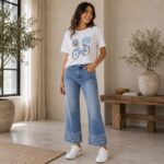 Jeans Schlaghose mit Stickerei