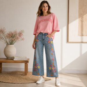 Jeanshose Phantasie Stickerei