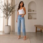Jeanshose Stickerei Blue washed